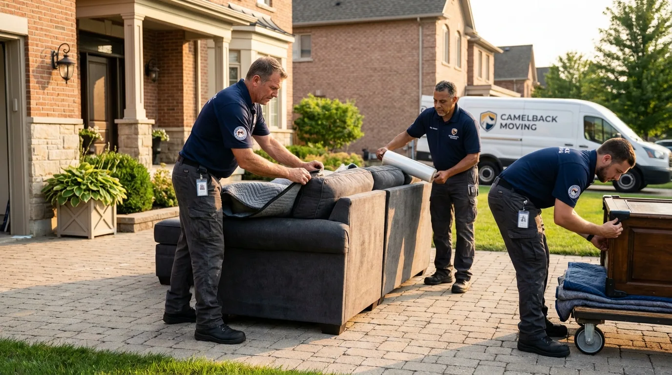 Large estate moving crew wrapping furniture in Gales Ferry, CT