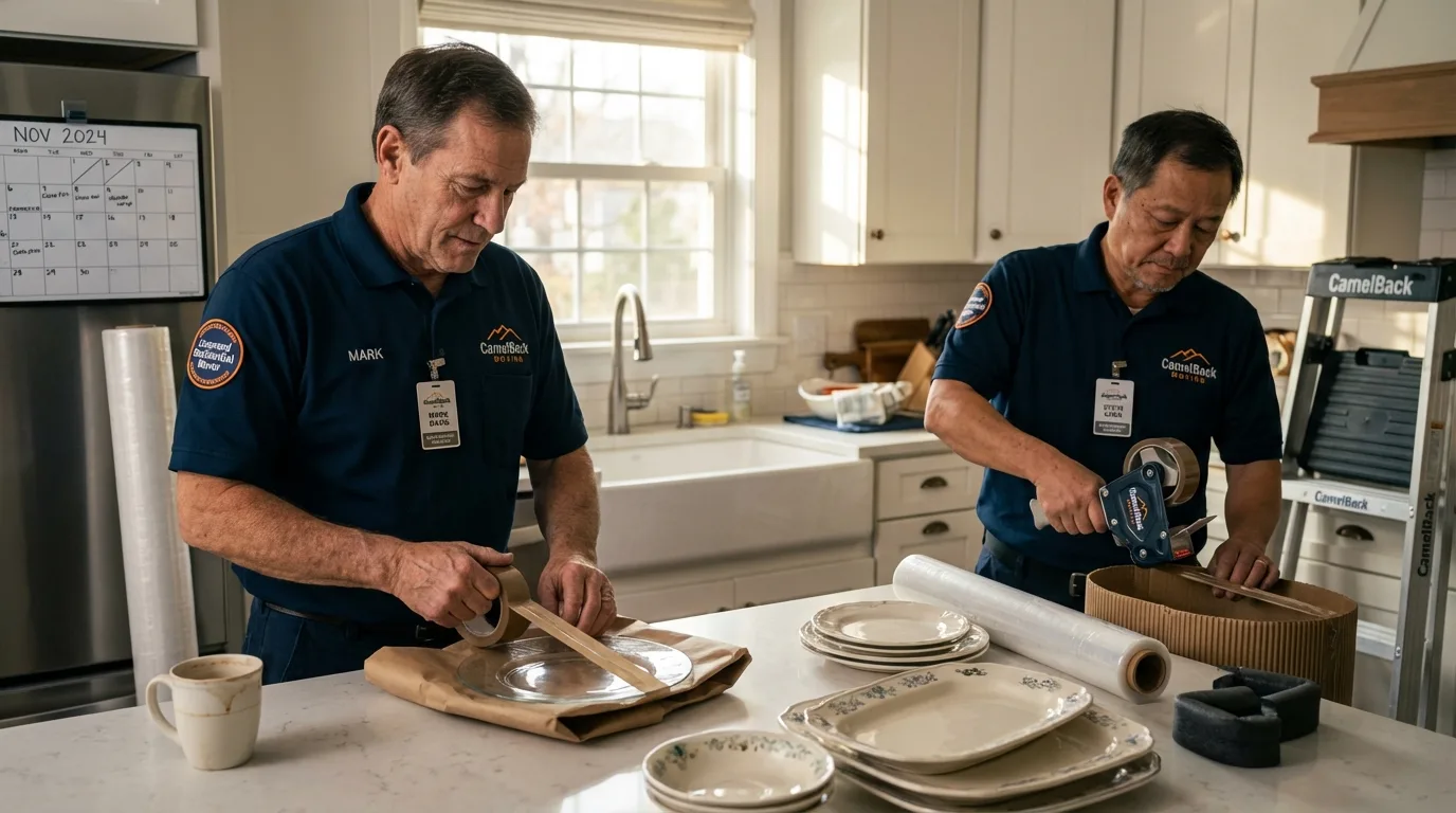 Professional crew packing kitchen dishware in Gales Ferry, CT